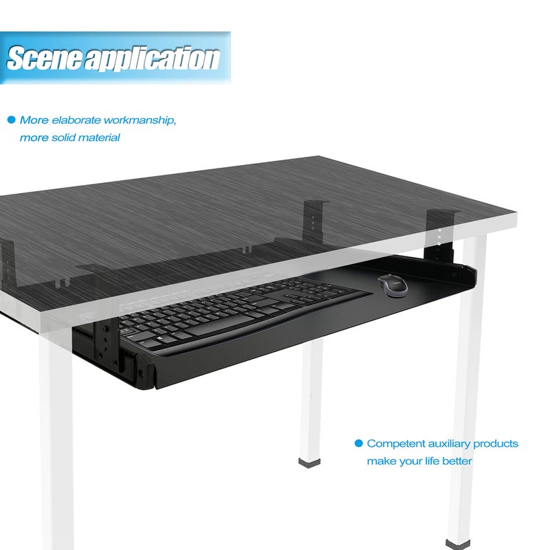FRMSAET Under Desk Keyboard Tray Heavy-Duty All-Metal Material 20/24/30 inches Platform Computer Drawer Organizer Home Office Kitchen Bedroom Garage Storage Tool - Easy to Install.(20 inches, Black) - Image 5